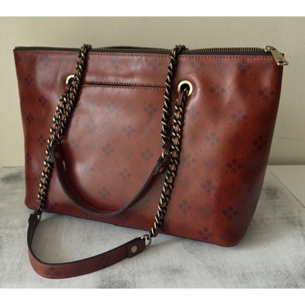 Patricia Nash Belle Tote Signature Print Leather Shoulder Bag Brown Tan NWT - Picture 15 of 16